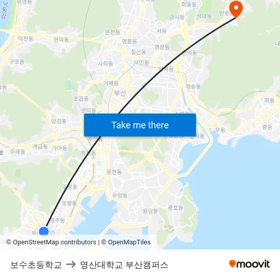 보수초등학교 to 영산대학교 부산캠퍼스 map