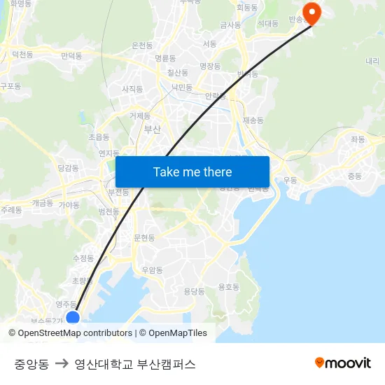중앙동 to 영산대학교 부산캠퍼스 map