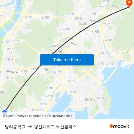 당리중학교 to 영산대학교 부산캠퍼스 map