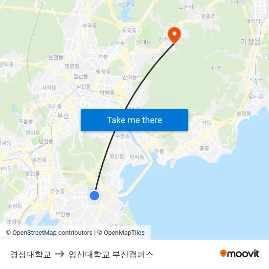 경성대학교 to 영산대학교 부산캠퍼스 map