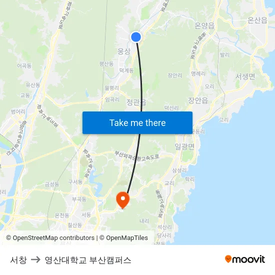 서창 to 영산대학교 부산캠퍼스 map