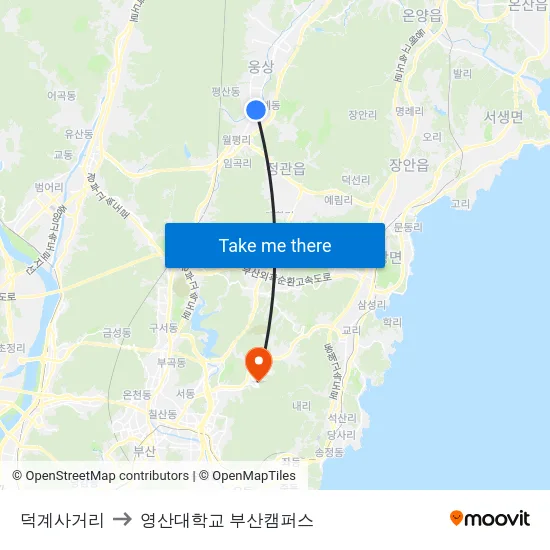 덕계사거리 to 영산대학교 부산캠퍼스 map