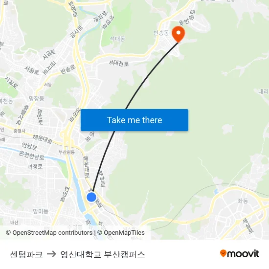 센텀파크 to 영산대학교 부산캠퍼스 map