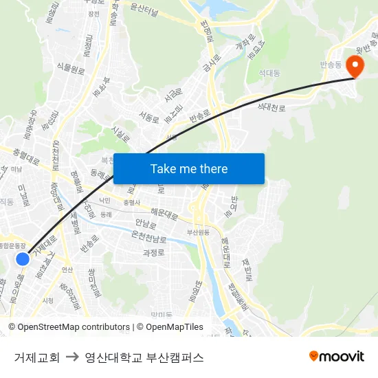 거제교회 to 영산대학교 부산캠퍼스 map