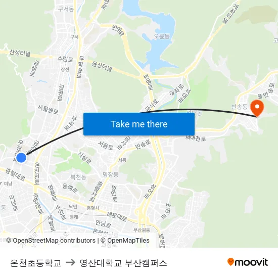 온천초등학교 to 영산대학교 부산캠퍼스 map