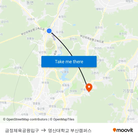 금정체육공원입구 to 영산대학교 부산캠퍼스 map