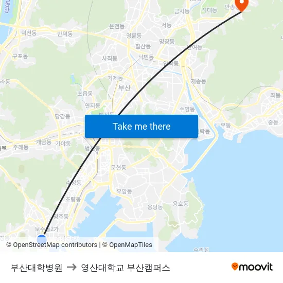부산대학병원 to 영산대학교 부산캠퍼스 map