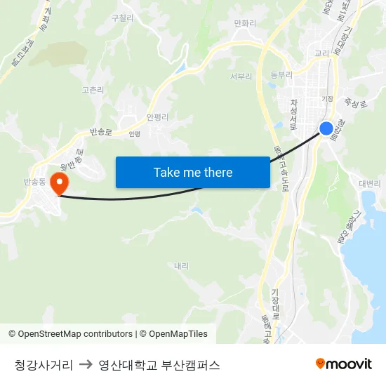청강사거리 to 영산대학교 부산캠퍼스 map