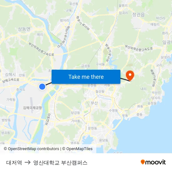 대저역 to 영산대학교 부산캠퍼스 map