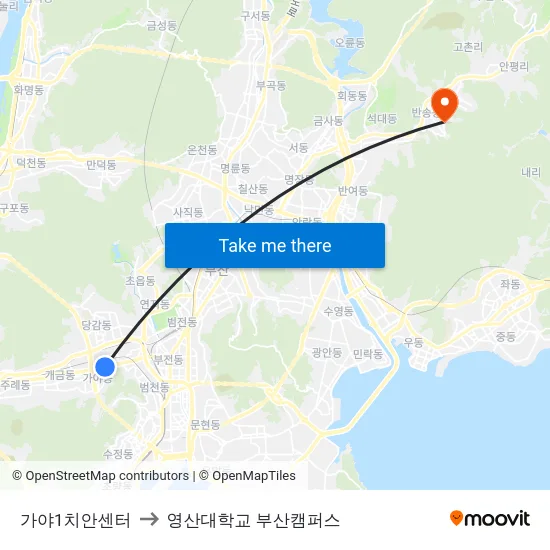 가야1치안센터 to 영산대학교 부산캠퍼스 map