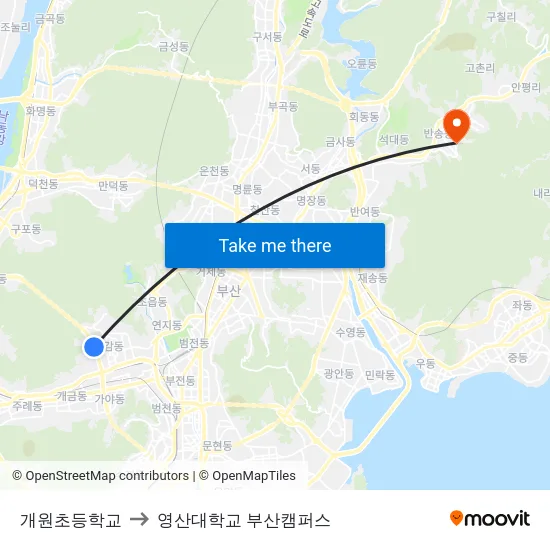 개원초등학교 to 영산대학교 부산캠퍼스 map