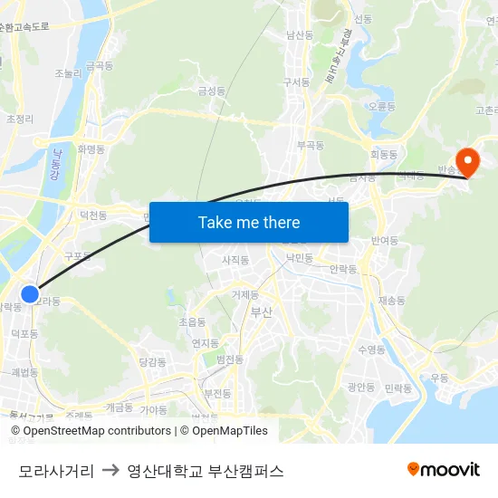 모라사거리 to 영산대학교 부산캠퍼스 map