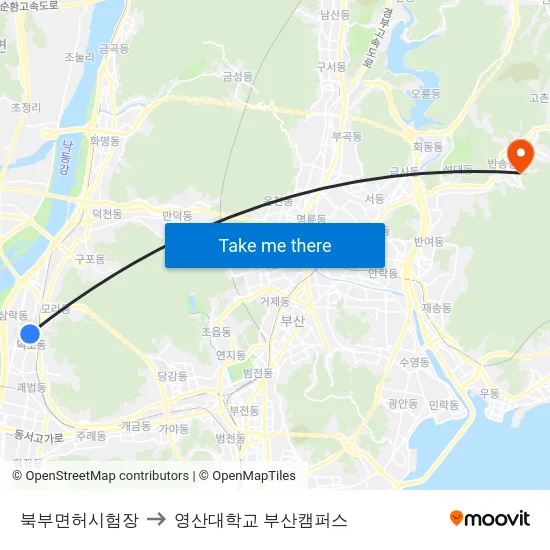 북부면허시험장 to 영산대학교 부산캠퍼스 map