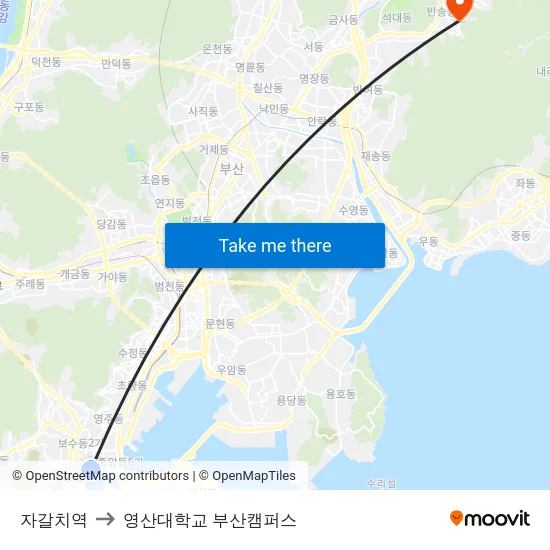 자갈치역 to 영산대학교 부산캠퍼스 map