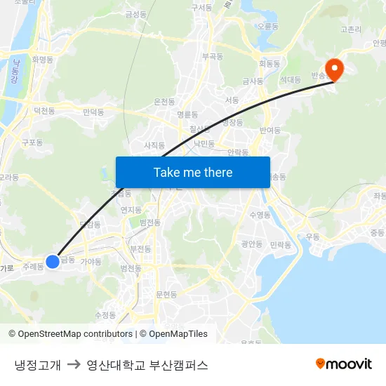 냉정고개 to 영산대학교 부산캠퍼스 map