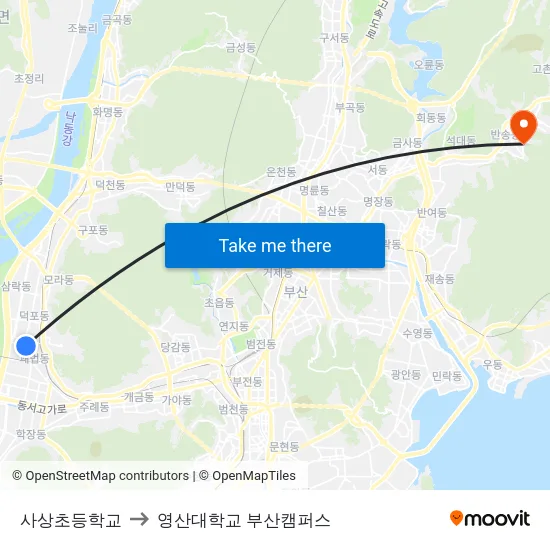 사상초등학교 to 영산대학교 부산캠퍼스 map