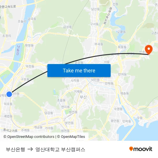 부산은행 to 영산대학교 부산캠퍼스 map