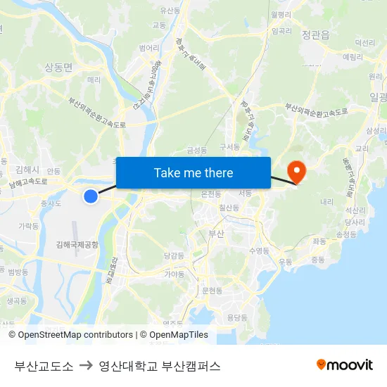 부산교도소 to 영산대학교 부산캠퍼스 map
