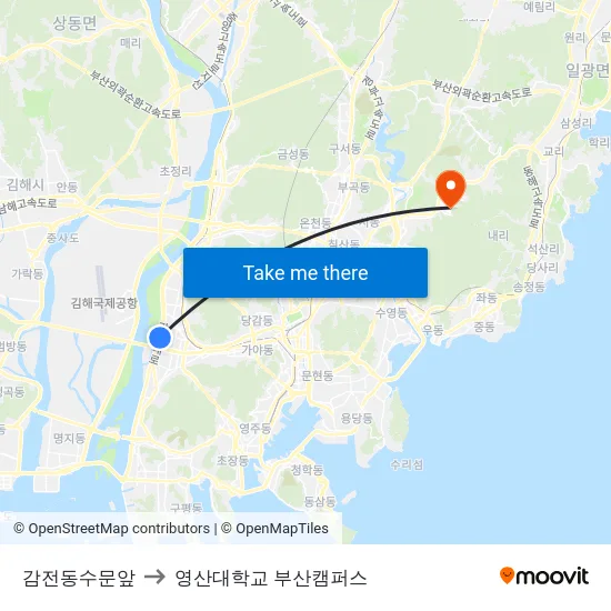 감전동수문앞 to 영산대학교 부산캠퍼스 map