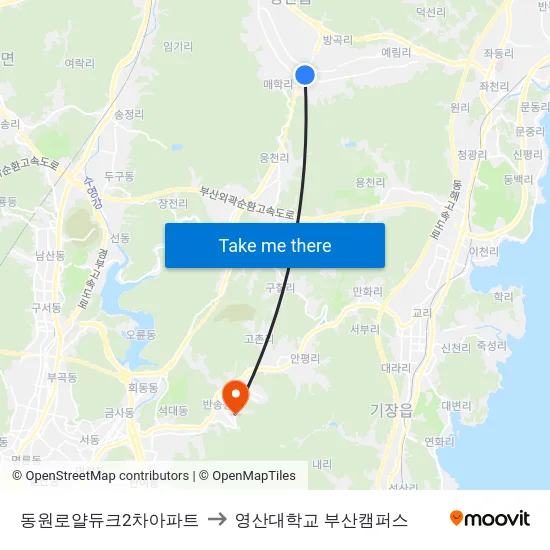 동원로얄듀크2차아파트 to 영산대학교 부산캠퍼스 map