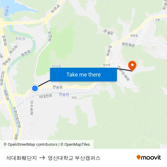석대화훼단지 to 영산대학교 부산캠퍼스 map