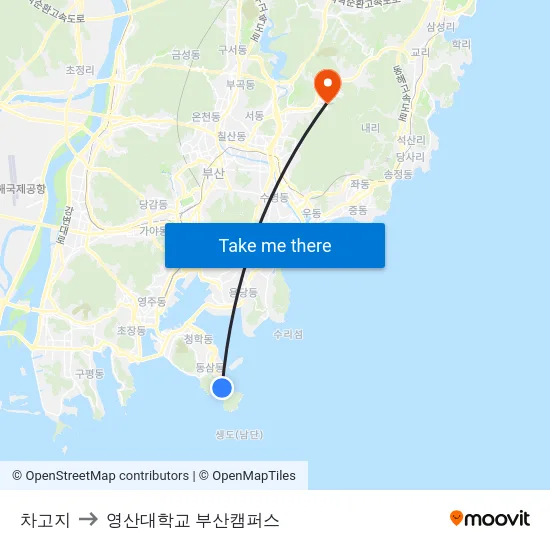 차고지 to 영산대학교 부산캠퍼스 map