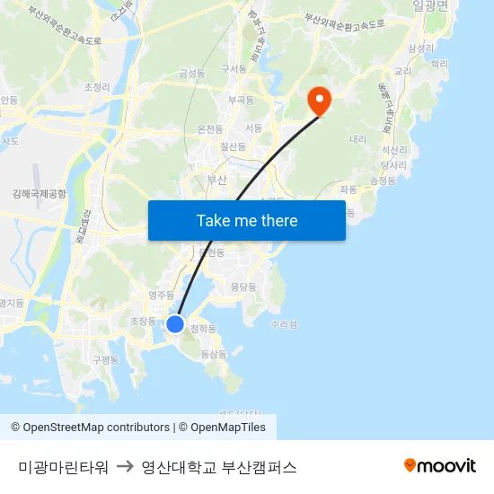 미광마린타워 to 영산대학교 부산캠퍼스 map