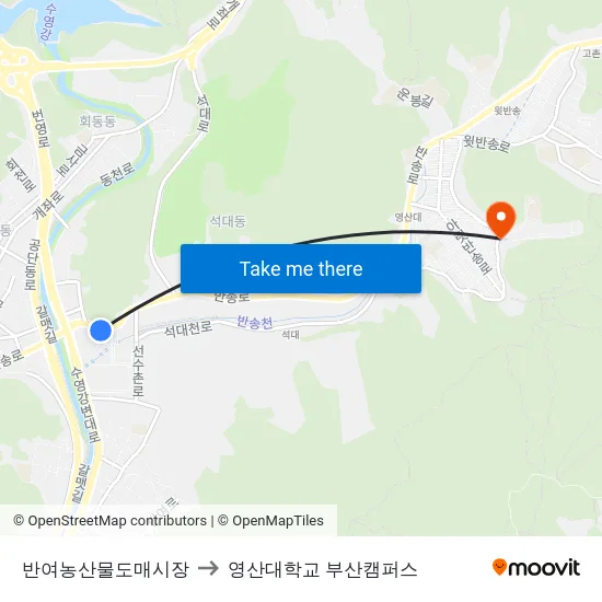 반여농산물도매시장 to 영산대학교 부산캠퍼스 map