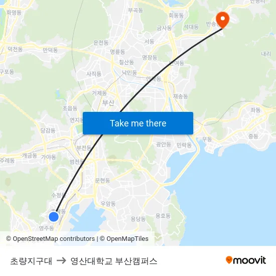 초량지구대 to 영산대학교 부산캠퍼스 map