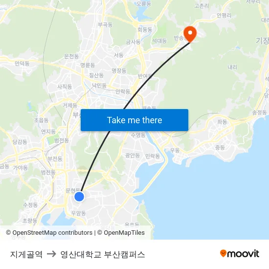 지게골역 to 영산대학교 부산캠퍼스 map