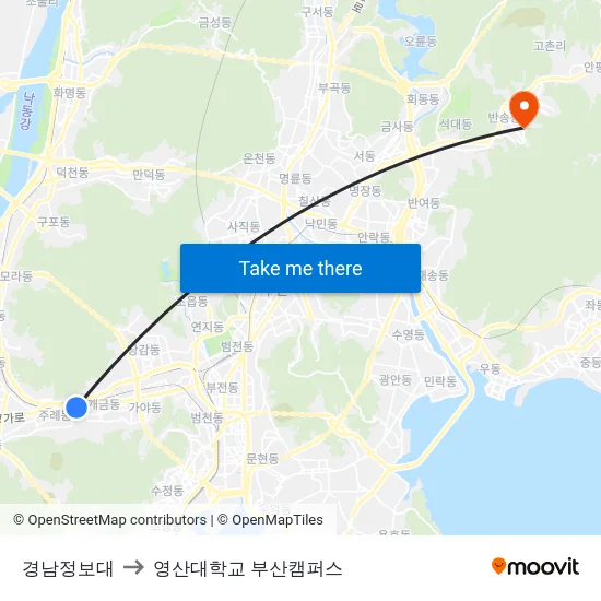 경남정보대 to 영산대학교 부산캠퍼스 map