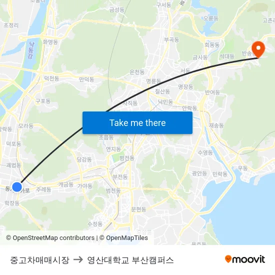 중고차매매시장 to 영산대학교 부산캠퍼스 map