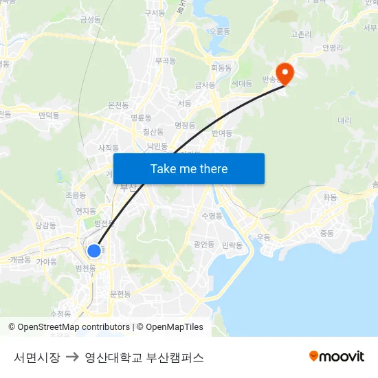 서면시장 to 영산대학교 부산캠퍼스 map
