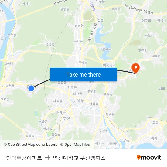 만덕주공아파트 to 영산대학교 부산캠퍼스 map