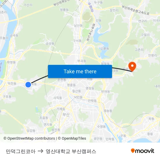 만덕그린코아 to 영산대학교 부산캠퍼스 map