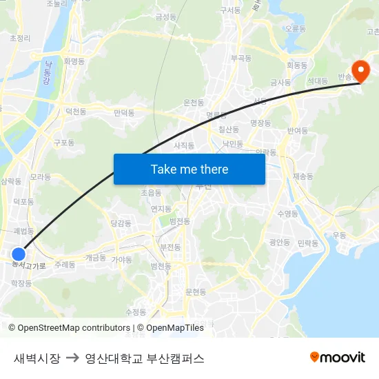 새벽시장 to 영산대학교 부산캠퍼스 map