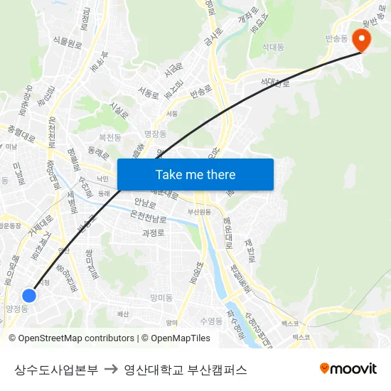 상수도사업본부 to 영산대학교 부산캠퍼스 map