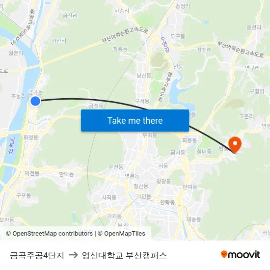 금곡주공4단지 to 영산대학교 부산캠퍼스 map