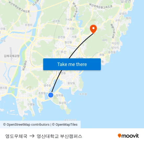 영도우체국 to 영산대학교 부산캠퍼스 map