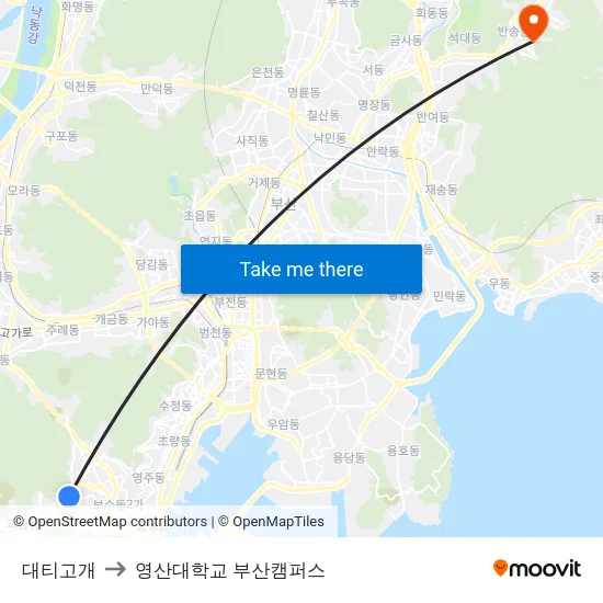 대티고개 to 영산대학교 부산캠퍼스 map