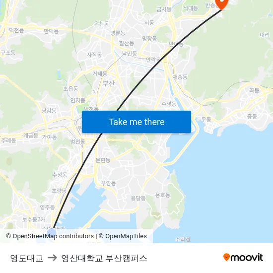 영도대교 to 영산대학교 부산캠퍼스 map