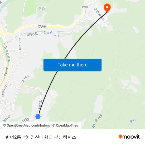 반여2동 to 영산대학교 부산캠퍼스 map