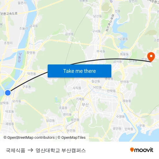 국제식품 to 영산대학교 부산캠퍼스 map