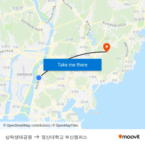 삼락생태공원 to 영산대학교 부산캠퍼스 map
