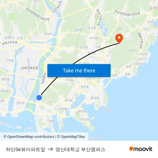 하단Sk뷰아파트앞 to 영산대학교 부산캠퍼스 map
