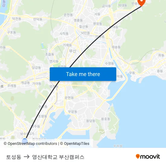 토성동 to 영산대학교 부산캠퍼스 map