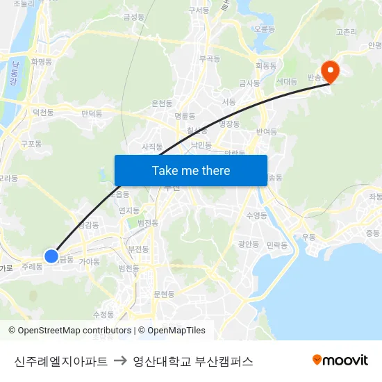 신주례엘지아파트 to 영산대학교 부산캠퍼스 map