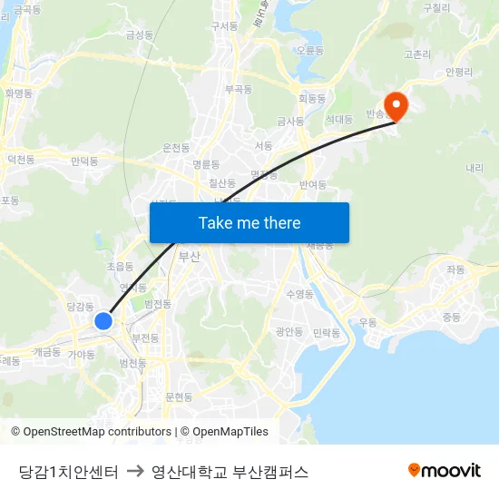 당감1치안센터 to 영산대학교 부산캠퍼스 map