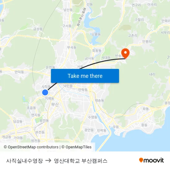 사직실내수영장 to 영산대학교 부산캠퍼스 map