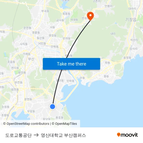 도로교통공단 to 영산대학교 부산캠퍼스 map